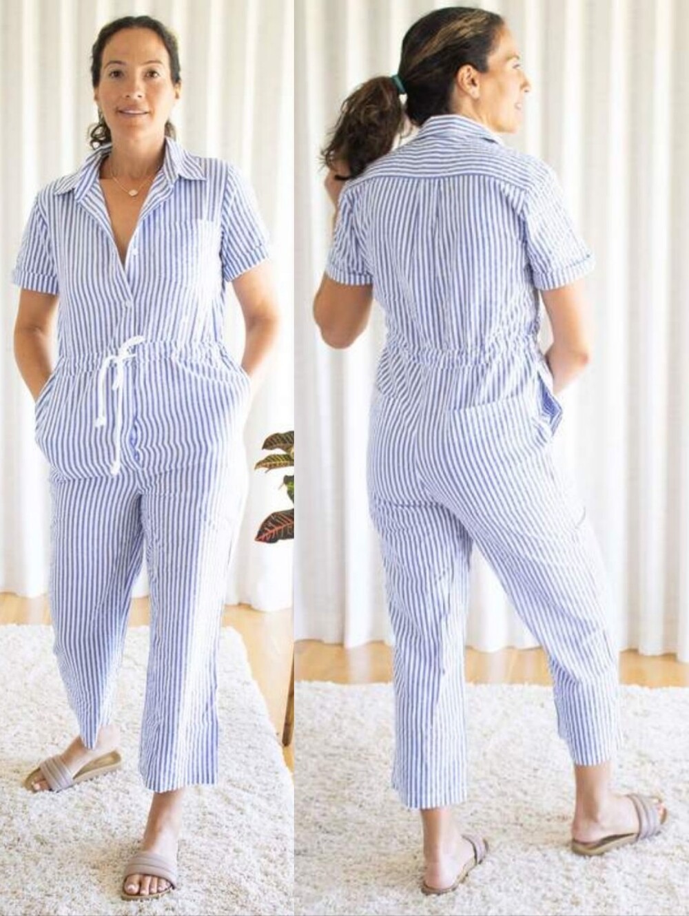 ALEX MILL Benny Blue White Stripe Seersucker Jumpsuit XS.